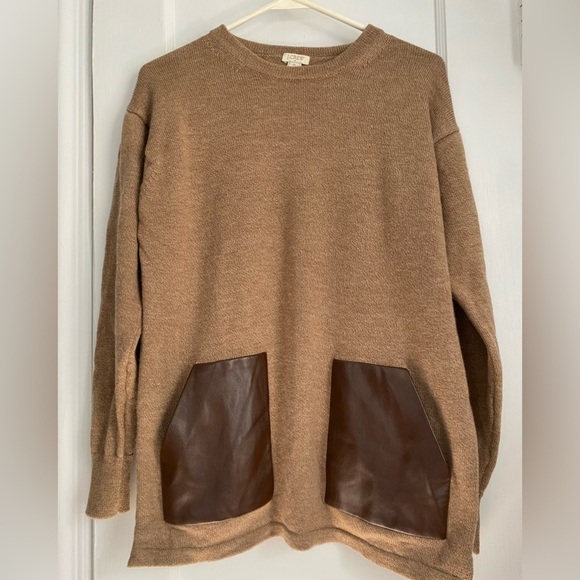 J. Crew 100% Merino Wool Faux Leather Pockets Tunic Sweater, Sz: Medium - Picture 2 of 11
